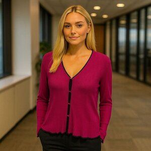 Escada‎ Neiman Marcus Ribbed Sheer Cardigan Office Siren Career Chic Old Money L